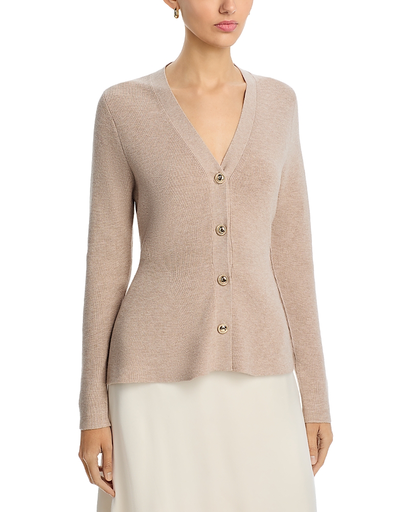 Sioni Peplum Hem Cardigan In Heather Mocha