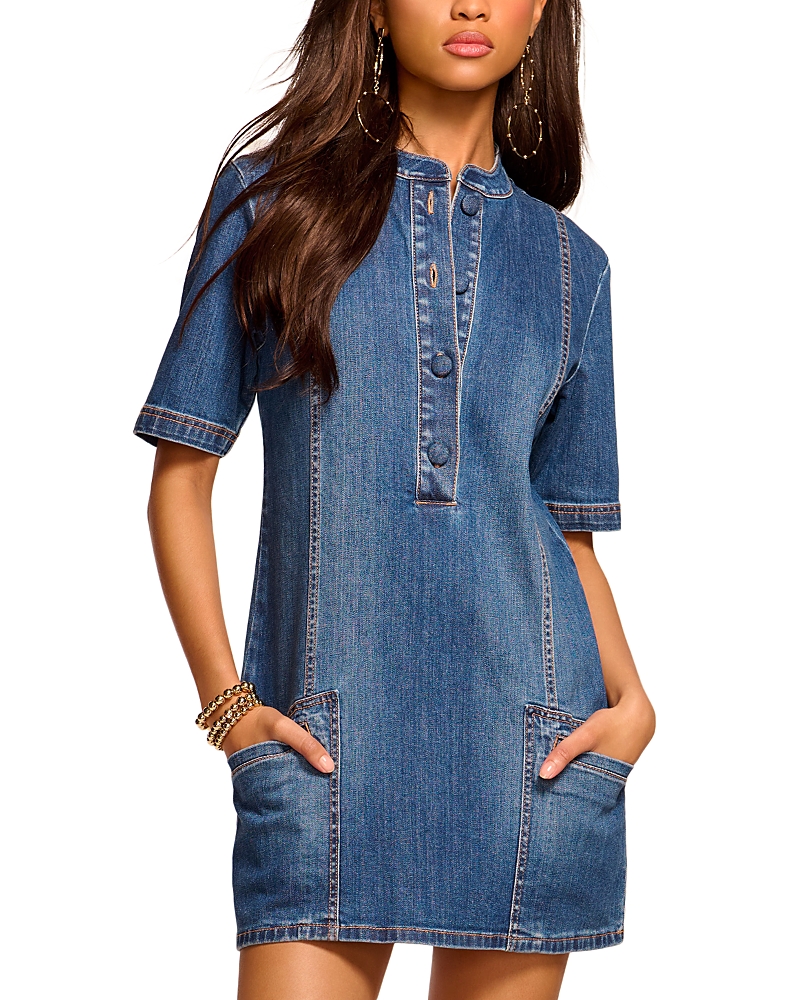 Ramy Brook Skylar Short Sleeve Denim Mini Dress In Medium Wash