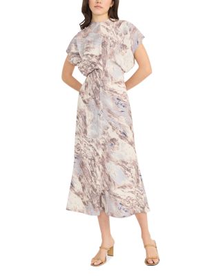 Luxely - Printed Short Sleeve Gathered Midi Dress