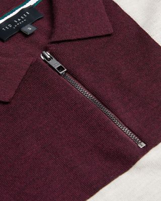 Color Block Short Sleeve Zipper Polo Sweater