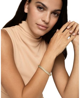 Sculpted Cable Bangle Bracelet in 18K Yellow Gold with Diamonds, 8mm