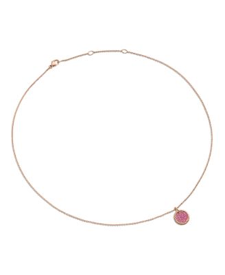 Pav&eacute; Plate Necklace in 18K Rose Gold with Pav&eacute; Pink Sapphires, 16-18"