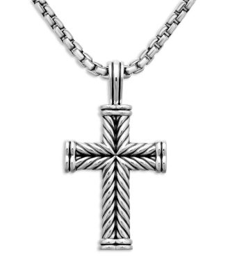 Men's Chevron Cross Pendant in Sterling Silver, 40mm