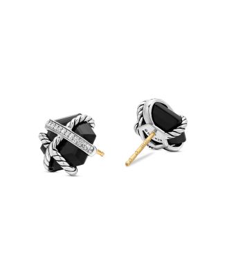Cable Wrap Earrings with Black Onyx and Diamonds, 10mm