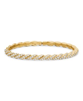Sculpted Cable Flex Bracelet in 18K Yellow Gold with Diamonds, 5mm