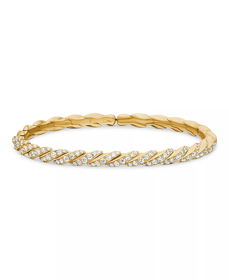 Sculpted Cable Flex Bracelet in 18K Yellow Gold with Diamonds, 5mm