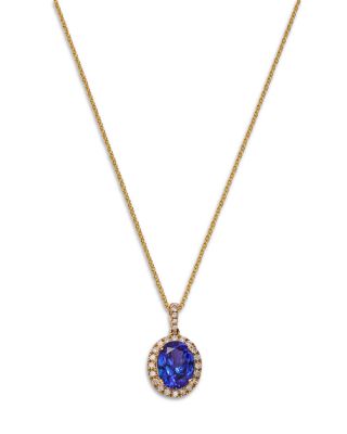 Bloomingdale's Fine Collection - Tanzanite & Diamond Oval Halo Pendant Necklace in 14K Yellow Gold, 18"