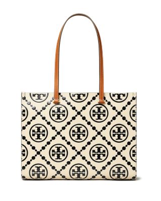 T Monogram Contrast Leather Tote
