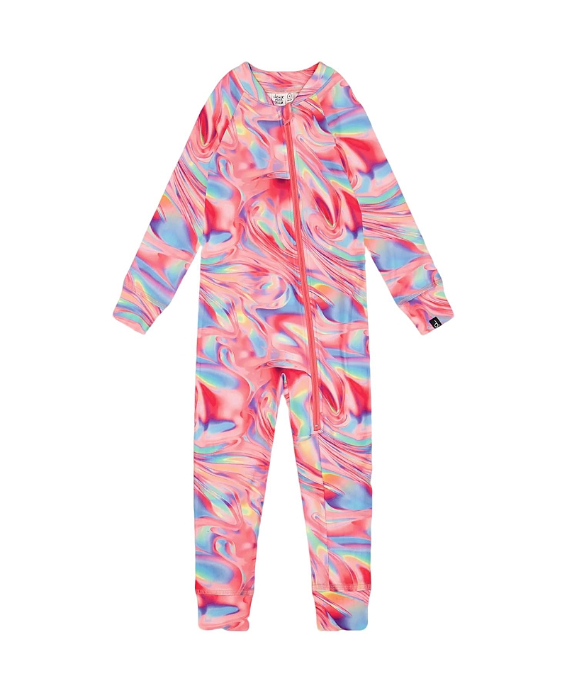 Deux Par Deux Girls' One Piece Thermal Underwear - Baby In Printed Marble