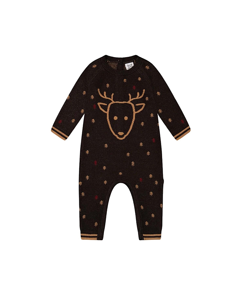 Deux Par Deux Boys' Knitted Jumpsuit With Intarsia Reindeer - Baby In Anthracite