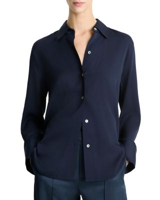 Long Sleeved Button Down Silk Blend Blouse