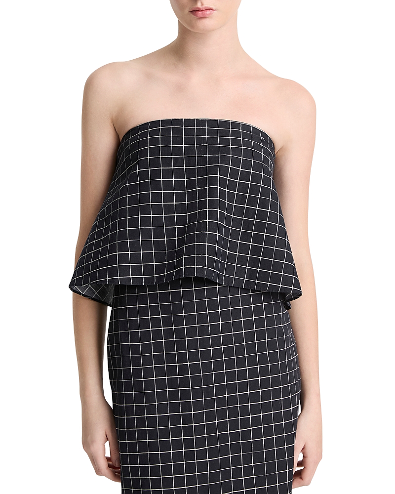Vince Trellis Plaid Strapless Top In Black/cream