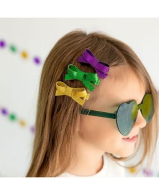  Girls' Mardi Gras Bow Clip Set - Little Kid, Big Kid