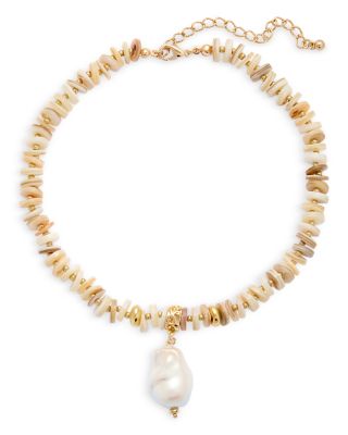 Aqua Cultured Freshwater Pearl Gemstone Beaded Pendant Necklace in Gold Tone, 14-17 - Exclusive