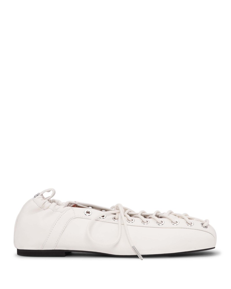Ganni Women's Eyelet Lace Up Ballet Flats in Egret
