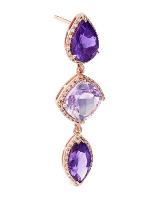Mixed Cut Multicolor Amethyst & Diamond Drop Earrings in 14K Rose Gold