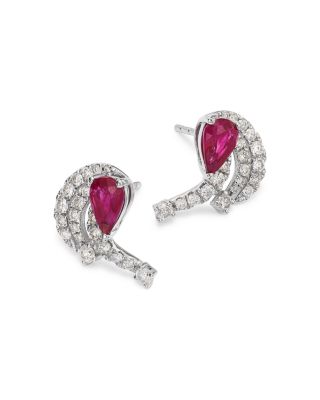 Ruby & Diamond Stud Earrings in 14K White Gold