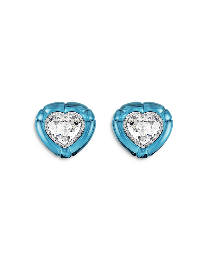 Swarovski Dulcis Heart Cut Clip Earrings In Blue