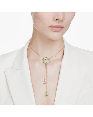 Idyllia Mixed Cut Multicolor Crystal Flower Lariat Necklace, 16.5-27.5"