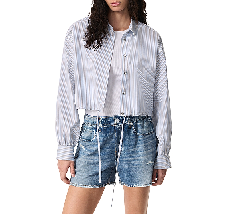 Rag & Bone Georgie Stripe Drawstring Shirt In Fog Stripe
