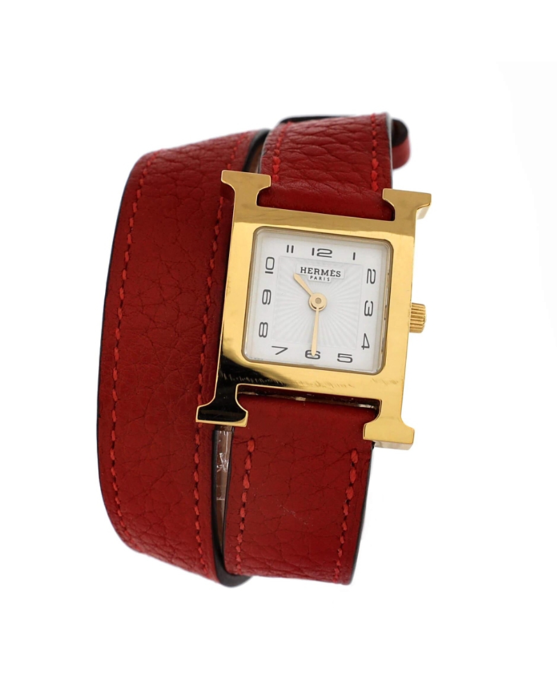 PRE-OWNED HERMES PRE-OWNED HERMES HEURE H QUARTZ WATCH IN PLATED METAL AND LEATHER 21MM