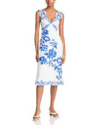 FARM Rio - Blue Floral Cascade Wavy Sleeveless Dress