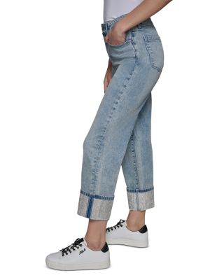 Rhinestone Cuff Jeans in Ice Blue