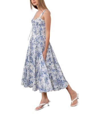 moon river floral midi dress Moon River Puff Sleeve Corset Midi Dress