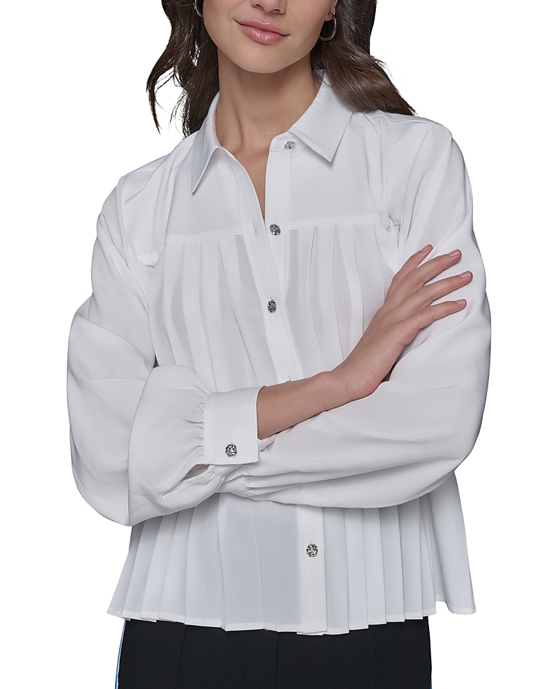 Shop Karl Lagerfeld Pleated Blouse In Soft White