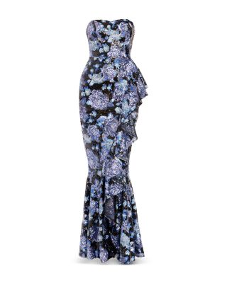 Floral Sequin Ruffle Mermaid Gown