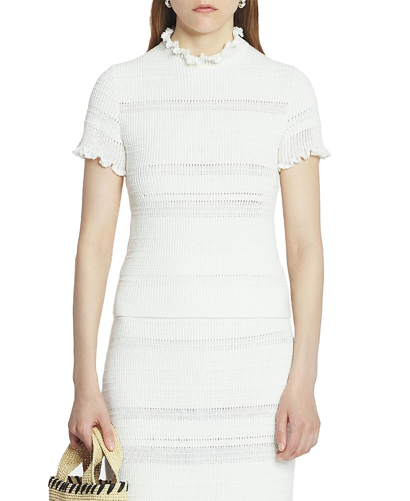 Lanvin Cotton Knitted T-shirt In Ecru