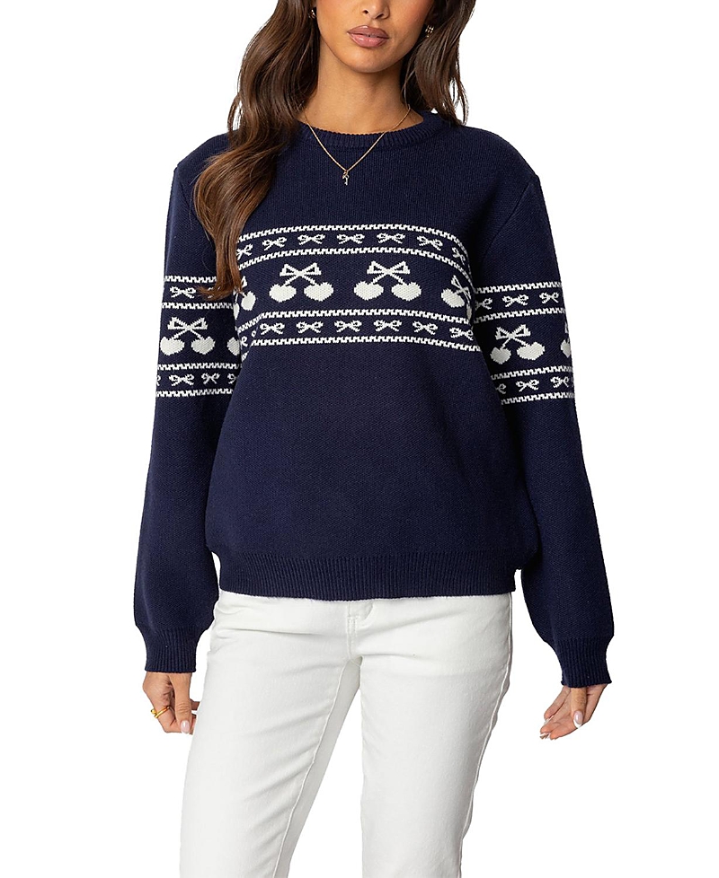 Edikted Holiday Cheer Sweater In Navy