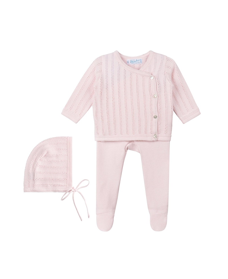 Feltman Brothers Unisex Pointelle Wrap Set With Hat - Baby In Pink