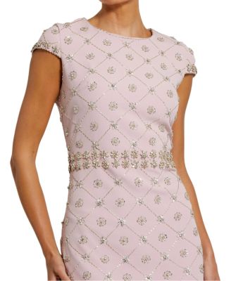 Hand Embellished Cap Sleeve Midi Dress