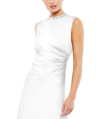 Rhinestone Neckline Draped Mini Dress