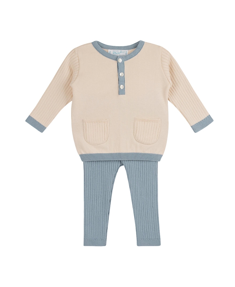Feltman Brothers Unisex Henley Knit Set - Baby, Little Kid In Vintage Blue