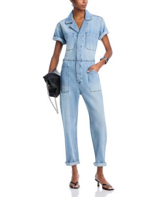 Grover Short Sleeve Denim Jumpsuit  in Disoriented