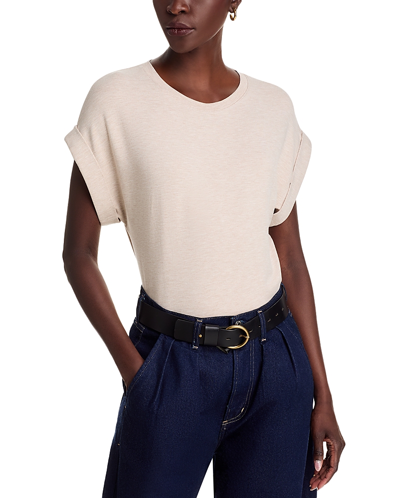 Majestic French Terry Rolled-cuff Short-sleeve Crewneck Tee In Ecru Chine