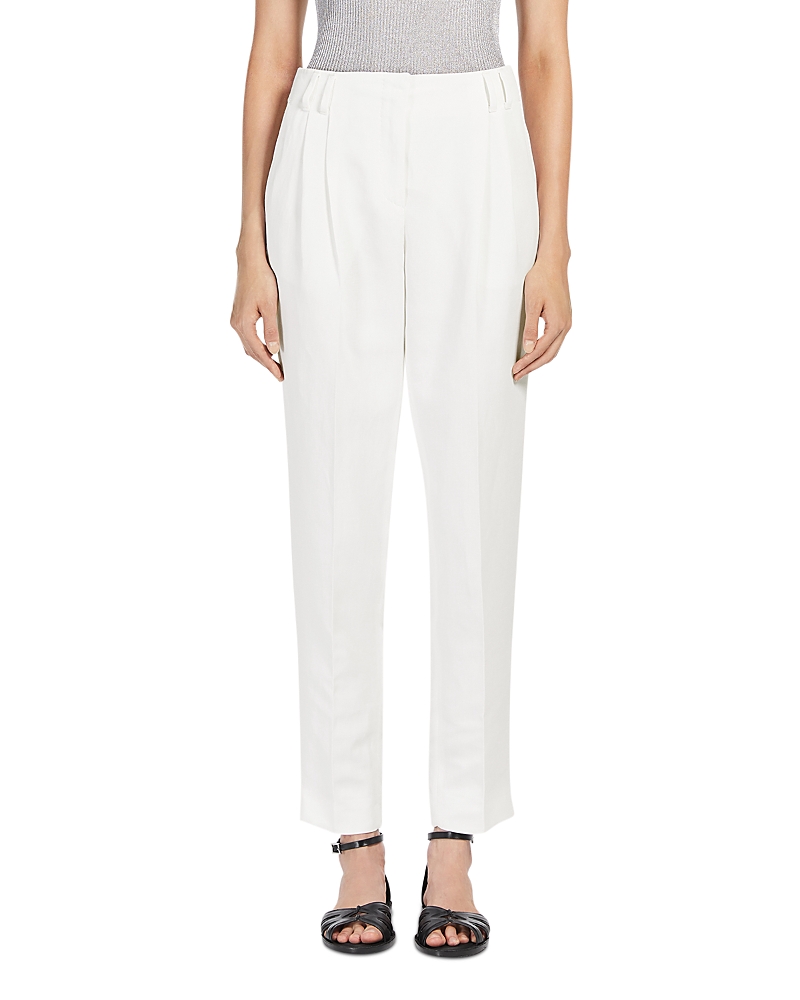 Max Mara Mincio Pleated Cropped Viscose Pants In White