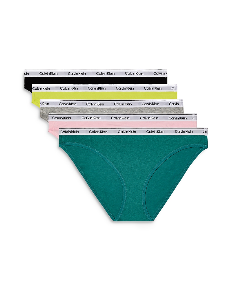 Shop Calvin Klein Bikini, Pack Of 5 In Black/grey Heather/buff Pink/lively Teal