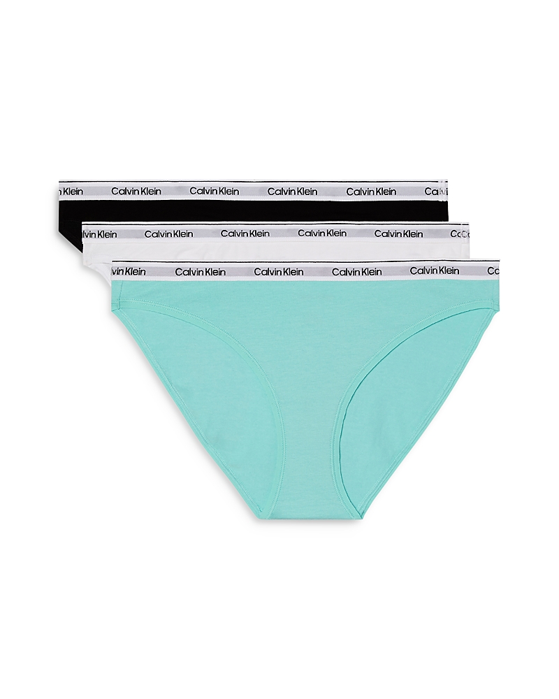 Shop Calvin Klein Modern Logo Bikini, Set Of 3 In Black/beau Blue/white
