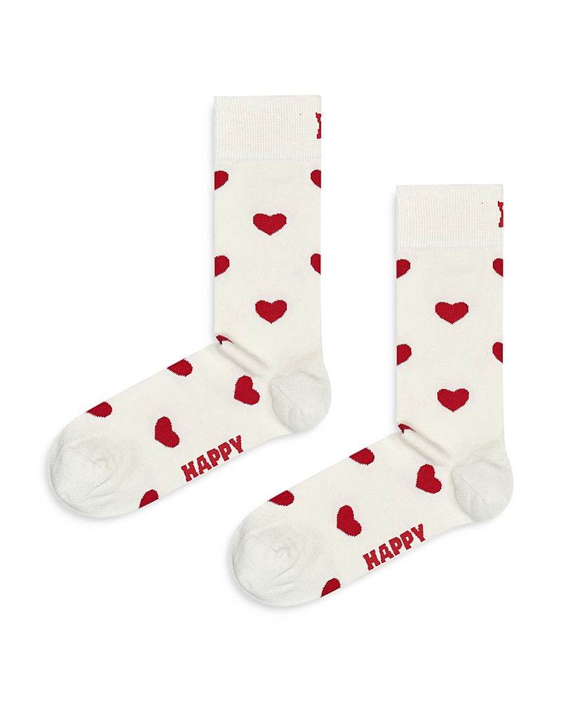Happy Socks Heart Crew Socks In White