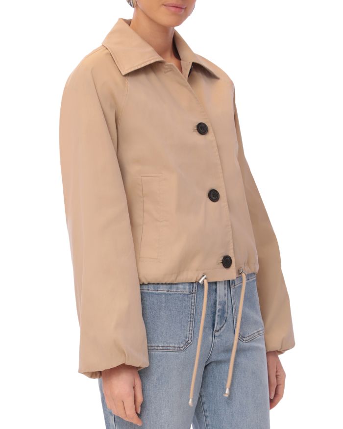Button Front Cropped Trench Jacket