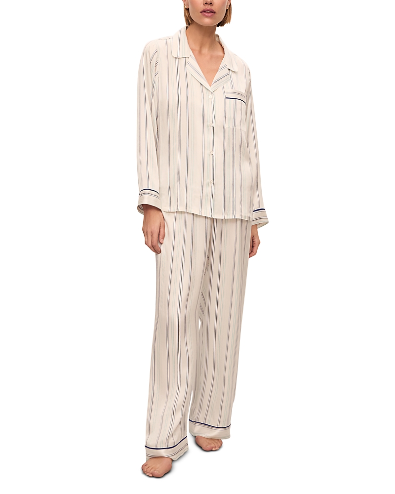 Eberjey Inez Printed Washable Silk Long Pajama Set In Neutral