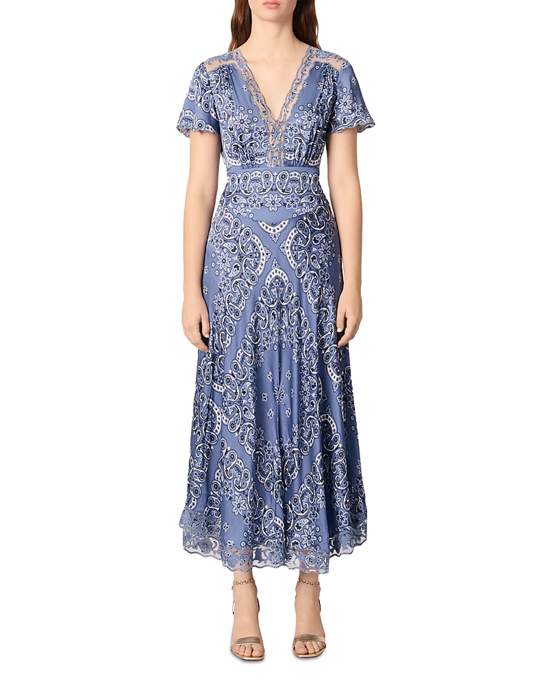 Maje Ribleuta Bandana-print Midi Dress In Blue Bandana Print