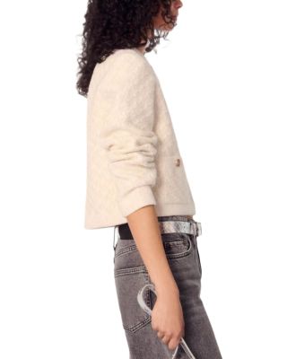 Short Tweed Effect Crewneck Cardigan