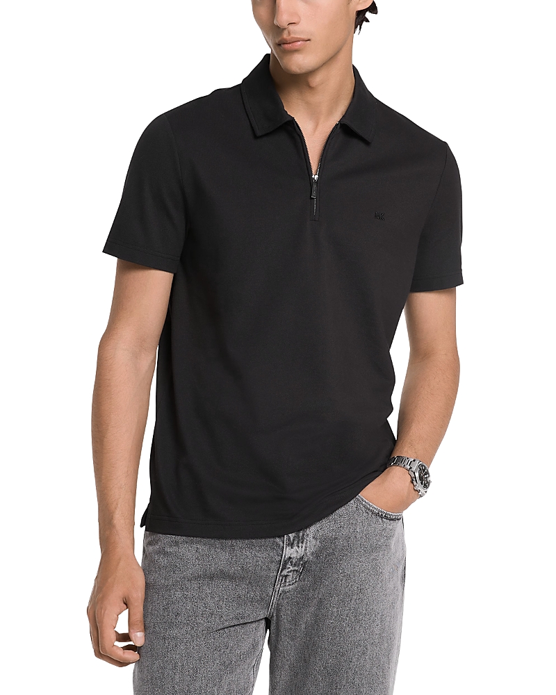 Michael Kors Sleek Pique Zip Polo Shirt In Black