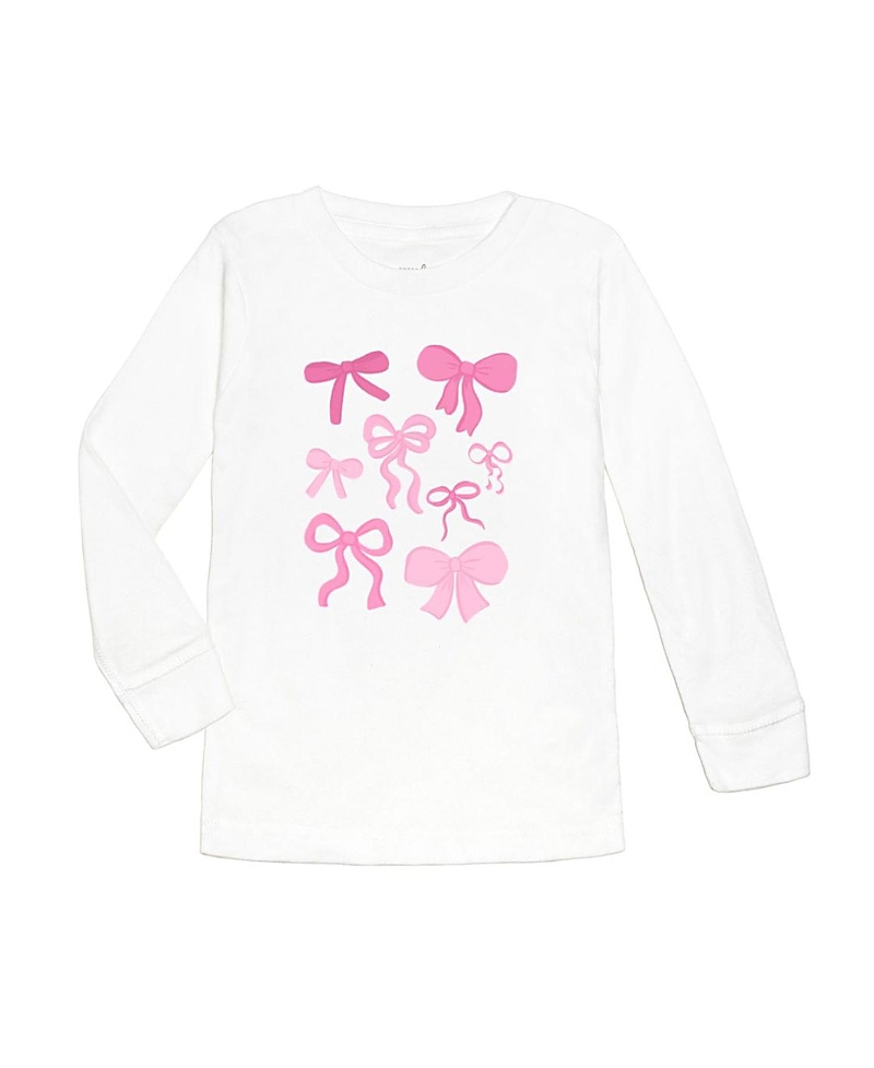 Sweet Wink Girls' Coquette Bow Doodle Long Sleeve T-shirt - Baby In White
