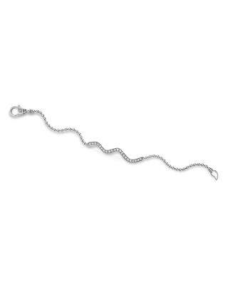 Sterling Silver Caviar Spark Diamond Wavy Bead Link Bracelet