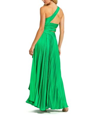  One Shoulder Pleated Charmeuse Gown with Slit